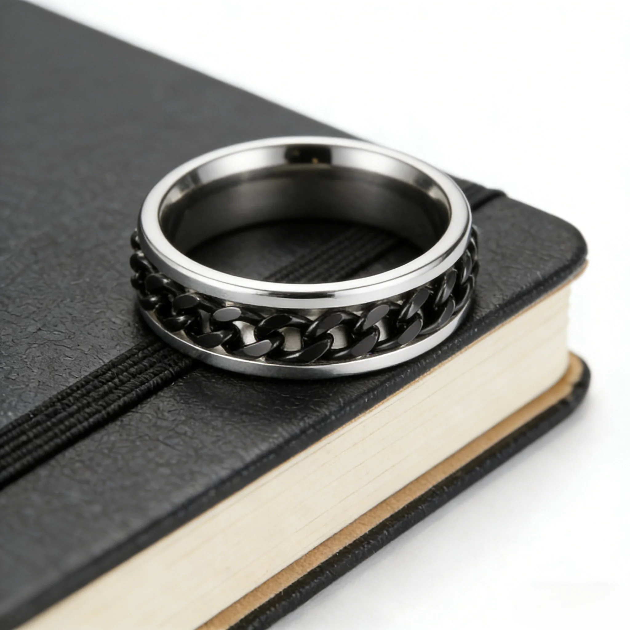 WMCHX Fashion Anxiety Fidget Rings Relaxing Stainless Steel Rotatable Chain Ring for Men Women Spinner Jewelry - Image 5