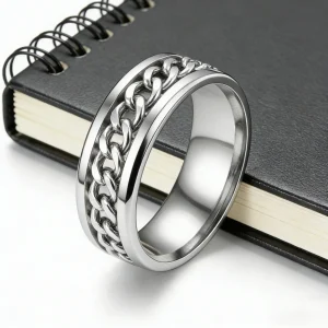 WMCHX Fashion Anxiety Fidget Rings Relaxing Stainless Steel Rotatable Chain Ring for Men Women Spinner Jewelry
