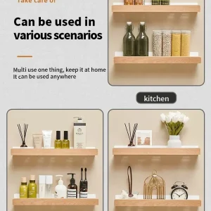 Wall-Mounted Bathroom Wooden Shelf Non-Punched Kitchen Storage Racks Waterproof And Moisture-Proof Bathroom Kitchen Accessories