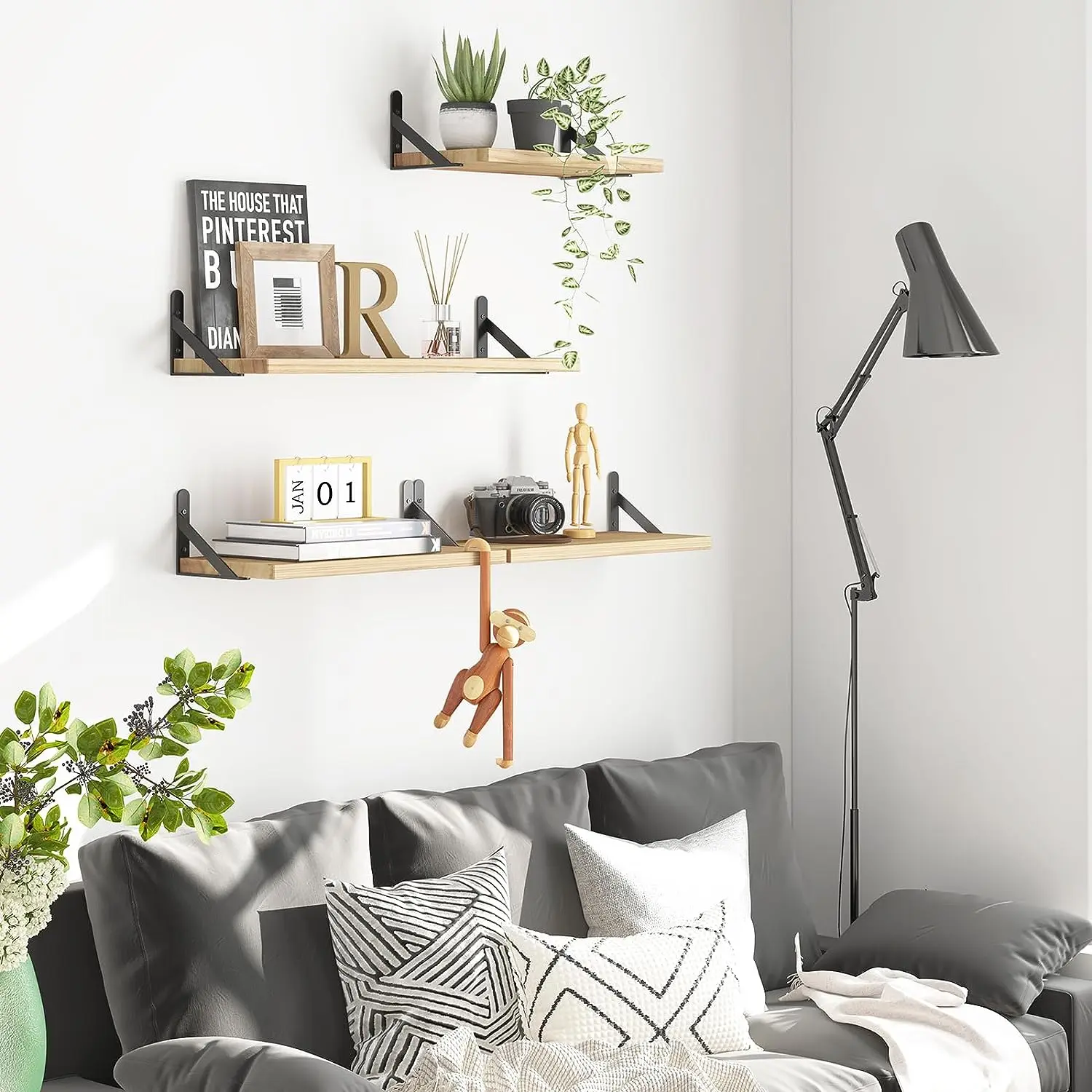 Wall Mounted Wood Shelves Rustic Floating Book Shelf Decorative Multipurpose for Home Storage - Image 2