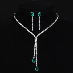 Water Drop Design Zirconia Jewelry Sets For Women Sparkling Necklace Earrings Bracelet Bridal Wedding Party Jewelry Sets