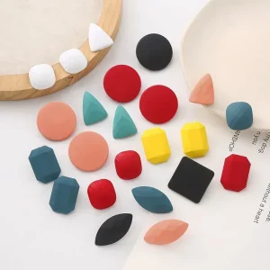 Wholesale Bright Color Geometric Earrings for Woman Minimalist Simple Orange Yellow Pink Red Green Stud Earrings Jewelry Gifts
