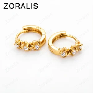 Wholesale Fashion 18K Gold Small Flower Earrings Round Crystal Zircon Elegant Cute Women Charms Wedding Jewelry Gift