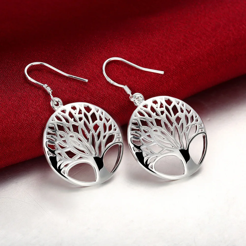 Wholesale Jewelry sets 925 sterling Silver Fine Retro tree necklace earrings for women lady Fashion Party wedding Holiday gifts - Image 2