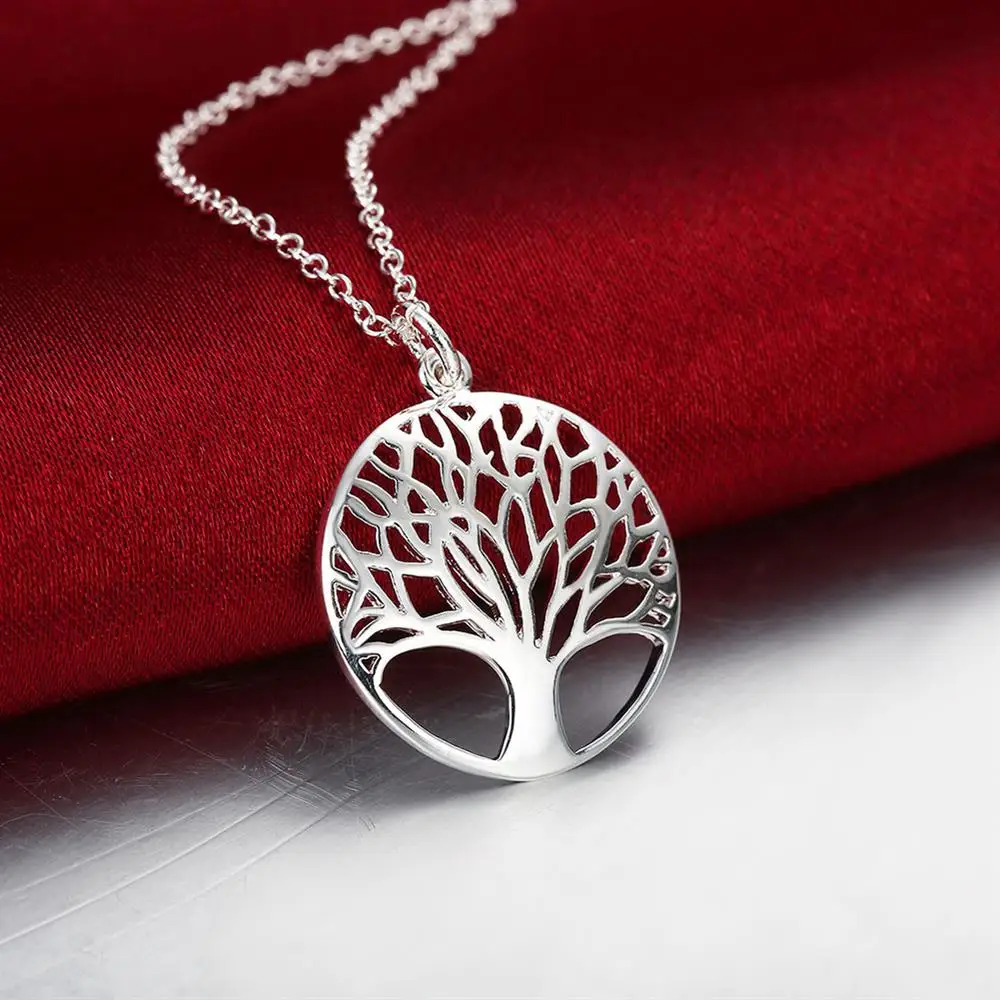 Wholesale Jewelry sets 925 sterling Silver Fine Retro tree necklace earrings for women lady Fashion Party wedding Holiday gifts - Image 4