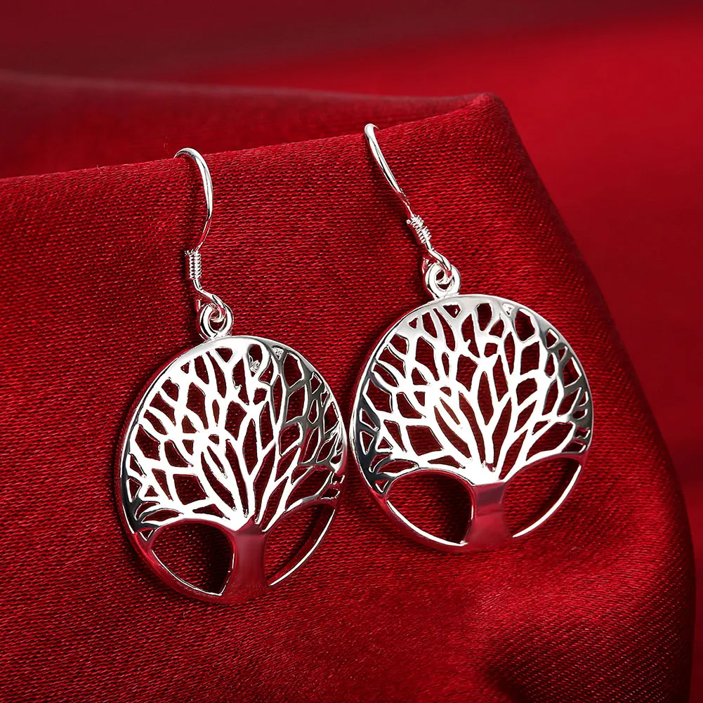 Wholesale Jewelry sets 925 sterling Silver Fine Retro tree necklace earrings for women lady Fashion Party wedding Holiday gifts - Image 3