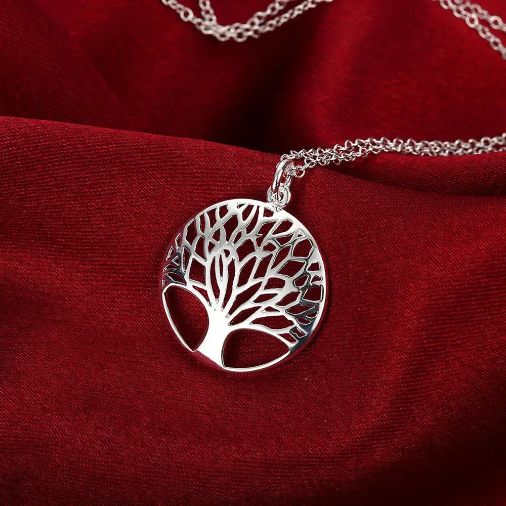 Wholesale Jewelry sets 925 sterling Silver Fine Retro tree necklace earrings for women lady Fashion Party wedding Holiday gifts - Image 5