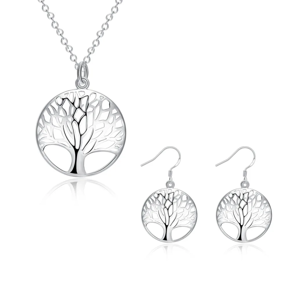 Wholesale Jewelry sets 925 sterling Silver Fine Retro tree necklace earrings for women lady Fashion Party wedding Holiday gifts