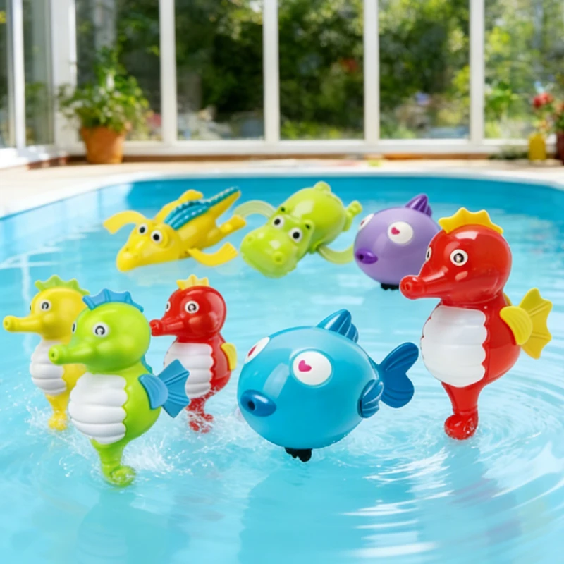 Wind-up Swimming Animals Bath Toys Cartoon Hippo Fish Seahorse Frog Water Play Toys for Kids - Image 2