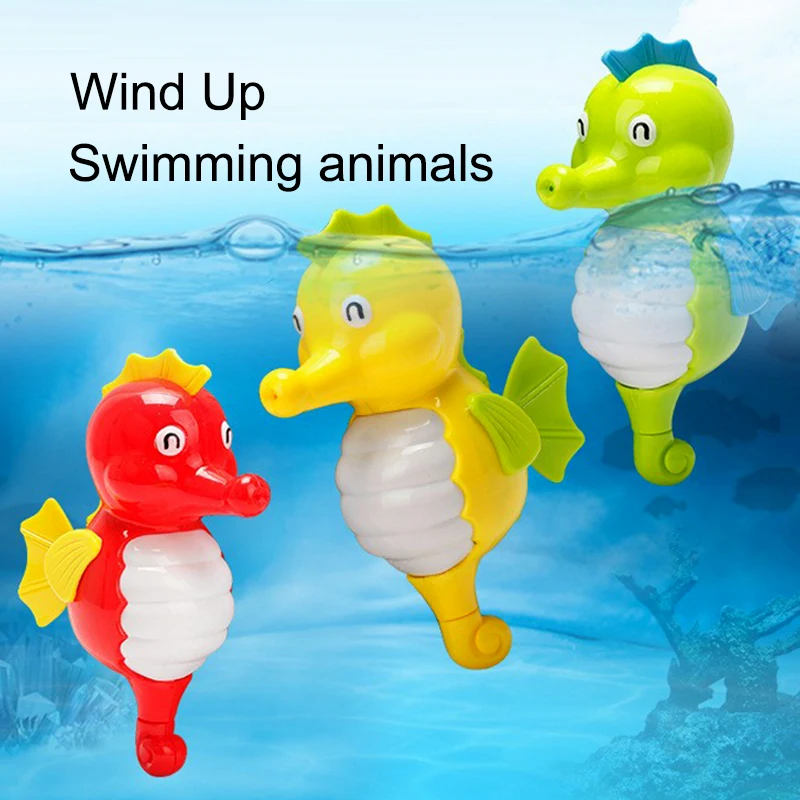 Wind-up Swimming Animals Bath Toys Cartoon Hippo Fish Seahorse Frog Water Play Toys for Kids - Image 3