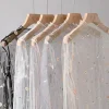 Women Sexy Mesh See Through T Shirt Perspective Flower Pattern Crop Top Long Sleeve Beach Cover Transparent T Shirt Tops Women