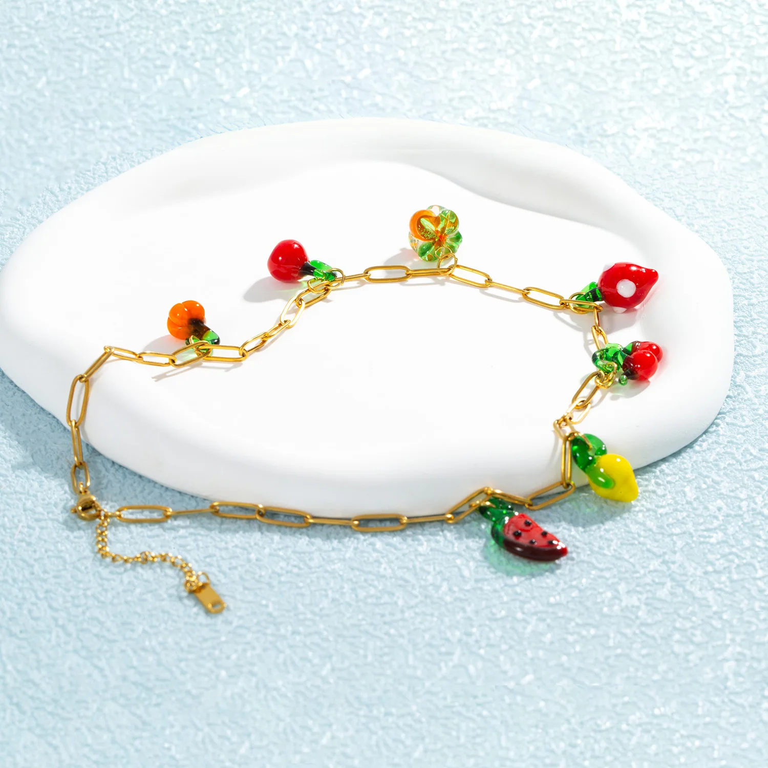 Women's Colorful Fruit Charm Necklace - Dopamine Hypoallergenic Stainless Steel Chain, Summer Vibe Beach Jewelry for Vacation - Image 4