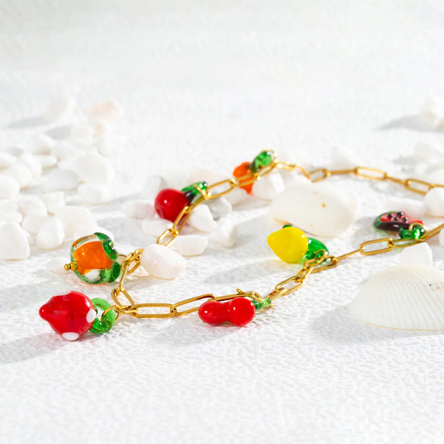 Women's Colorful Fruit Charm Necklace - Dopamine Hypoallergenic Stainless Steel Chain, Summer Vibe Beach Jewelry for Vacation - Image 3