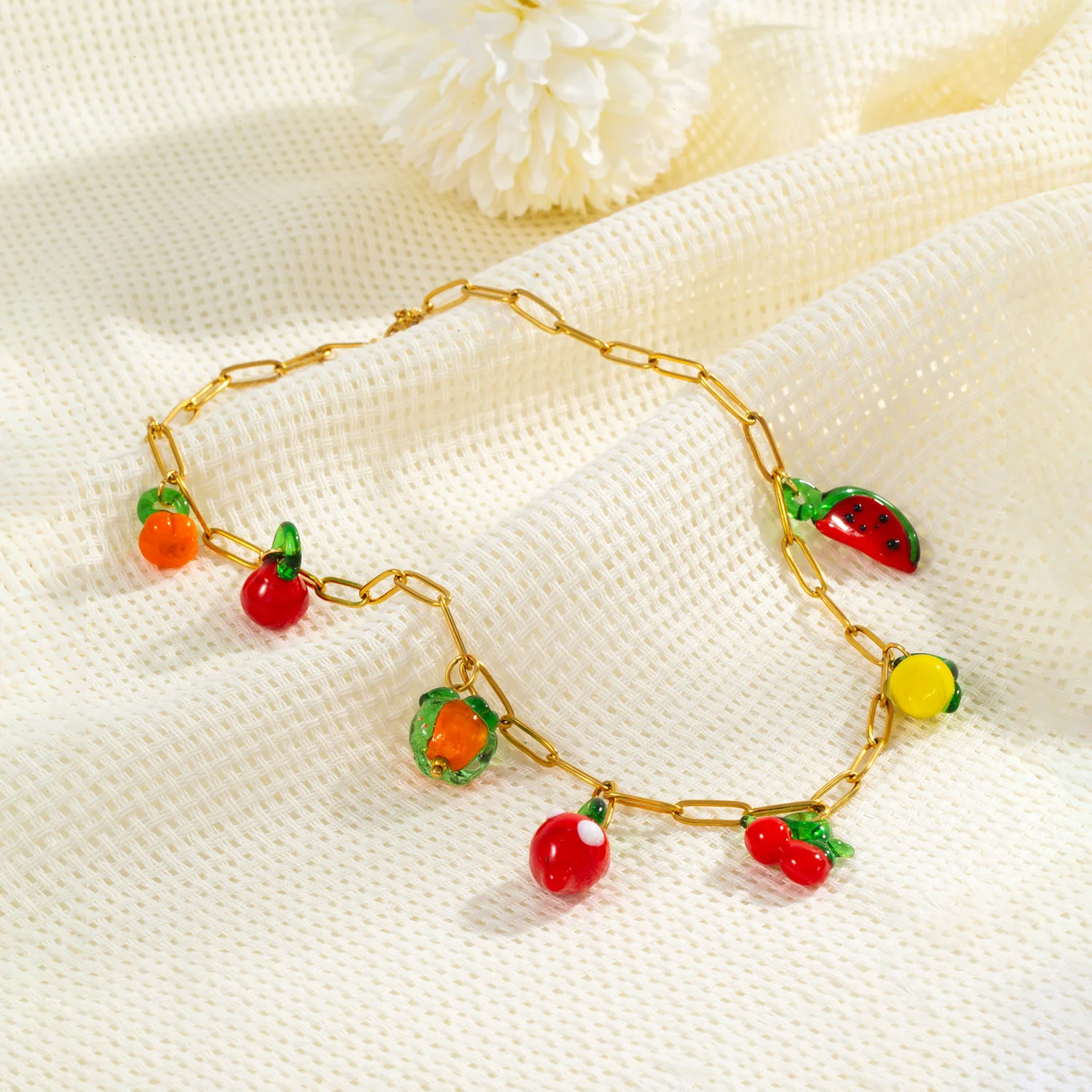 Women's Colorful Fruit Charm Necklace - Dopamine Hypoallergenic Stainless Steel Chain, Summer Vibe Beach Jewelry for Vacation - Image 5