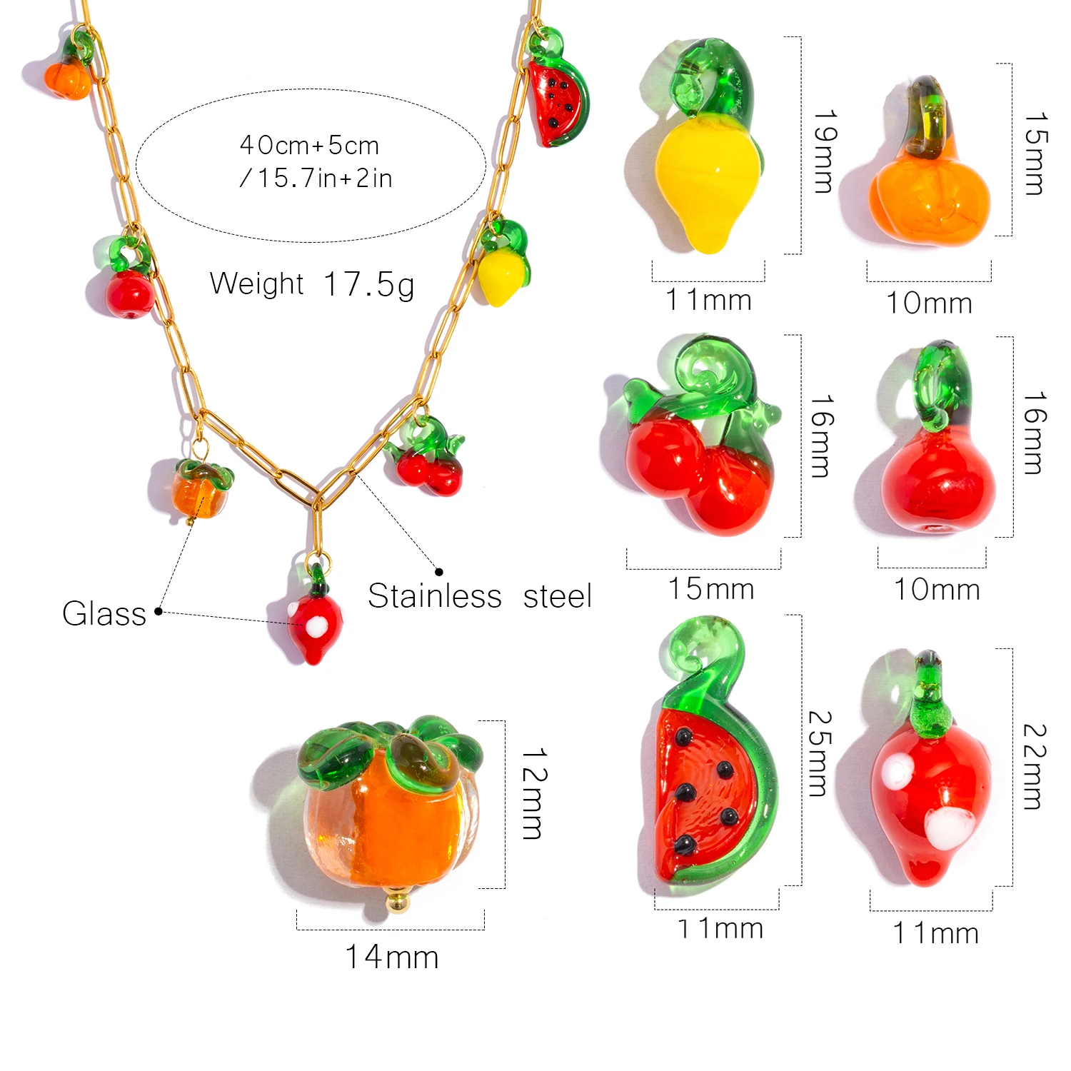 Women's Colorful Fruit Charm Necklace - Dopamine Hypoallergenic Stainless Steel Chain, Summer Vibe Beach Jewelry for Vacation - Image 6
