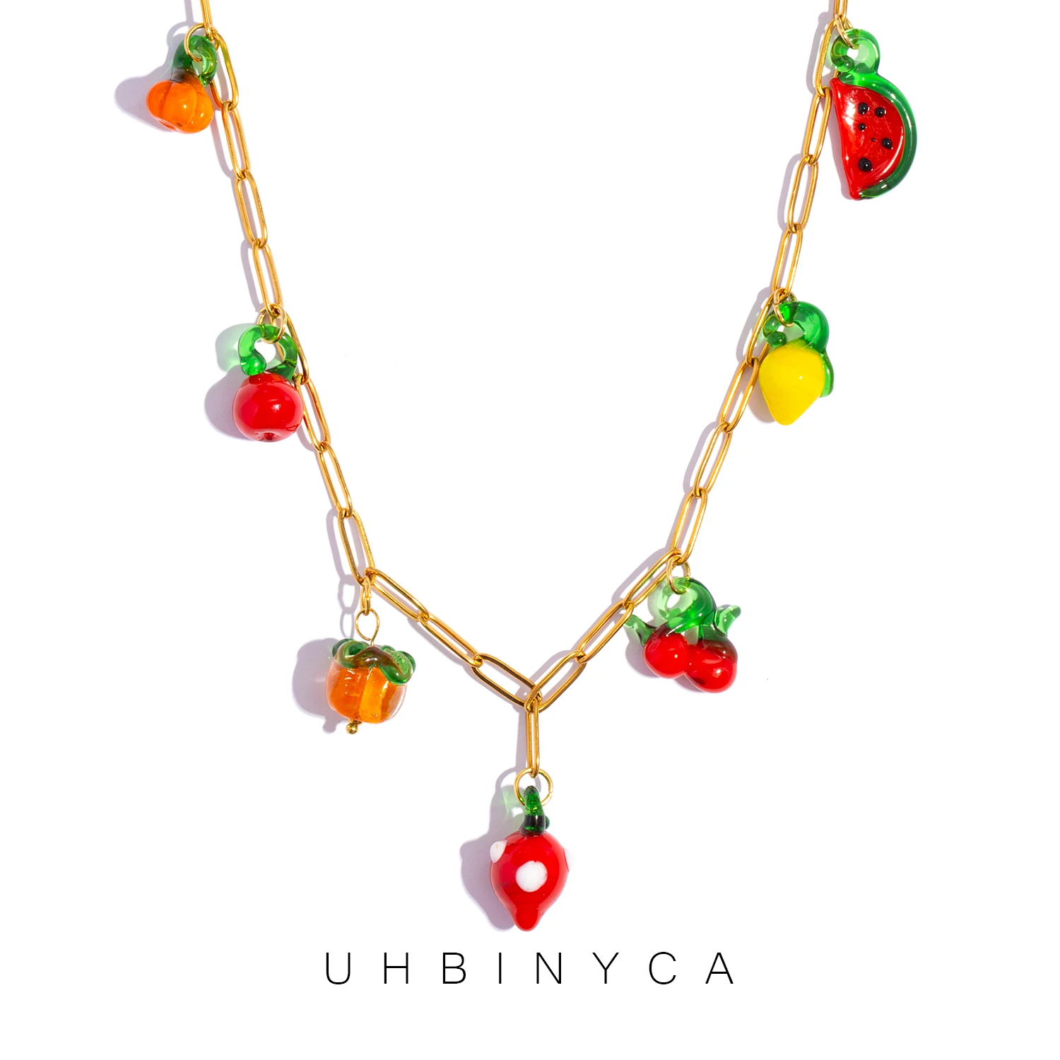 Women's Colorful Fruit Charm Necklace - Dopamine Hypoallergenic Stainless Steel Chain, Summer Vibe Beach Jewelry for Vacation