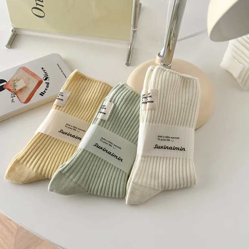 Women's Socks Spring Summer Cotton Pile Socks Japanese Creative Retro Heel Cloth Label Fashion Korean Style Comfort Girls Socks - Image 3