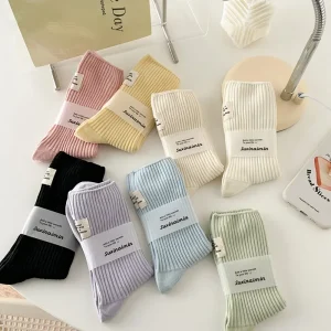 Women's Socks Spring Summer Cotton Pile Socks Japanese Creative Retro Heel Cloth Label Fashion Korean Style Comfort Girls Socks