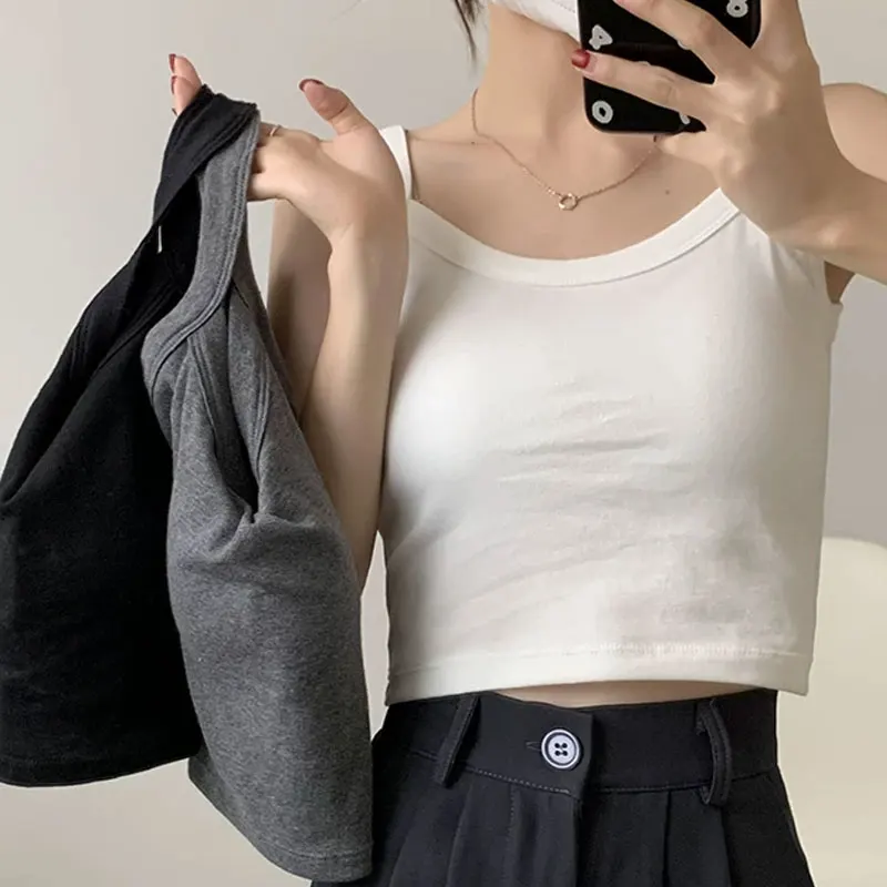 Women's Vest One-Piece No Steel Ring Cotton Chest Pad Wide Shoulder Sports Yoga Vest Underwear Black White Bra Tank Top - Image 2