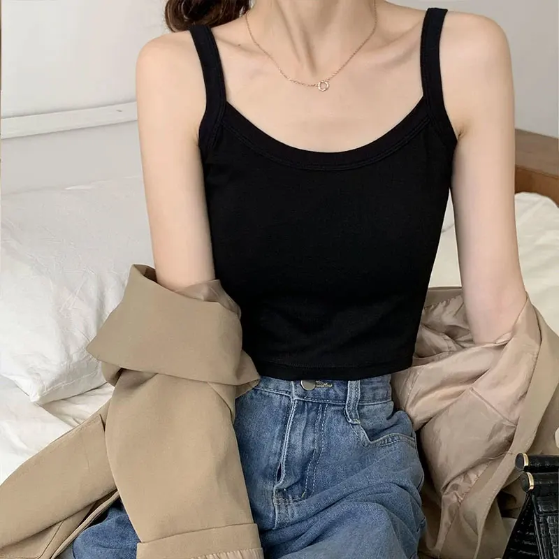 Women's Vest One-Piece No Steel Ring Cotton Chest Pad Wide Shoulder Sports Yoga Vest Underwear Black White Bra Tank Top - Image 4