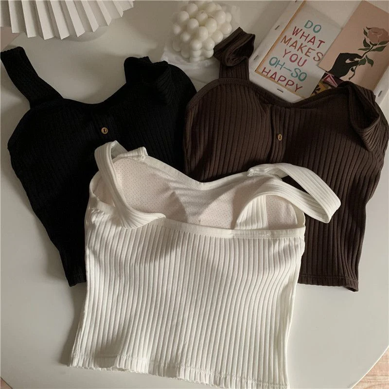 Women's Y2K Cropped Tops with Bra Pads Summer Corset Korean Suspenders Vest Sexy Camisole Slim New - Image 2