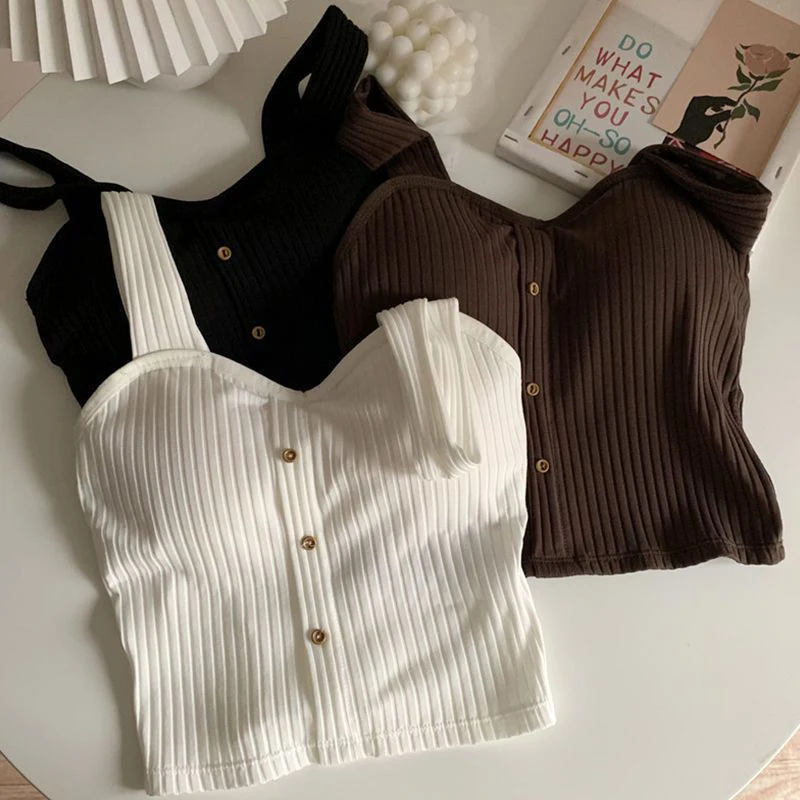 Women's Y2K Cropped Tops with Bra Pads Summer Corset Korean Suspenders Vest Sexy Camisole Slim New - Image 4