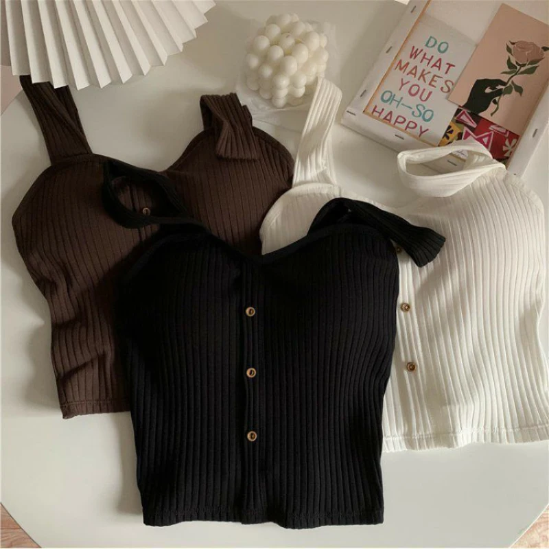 Women's Y2K Cropped Tops with Bra Pads Summer Corset Korean Suspenders Vest Sexy Camisole Slim New - Image 3