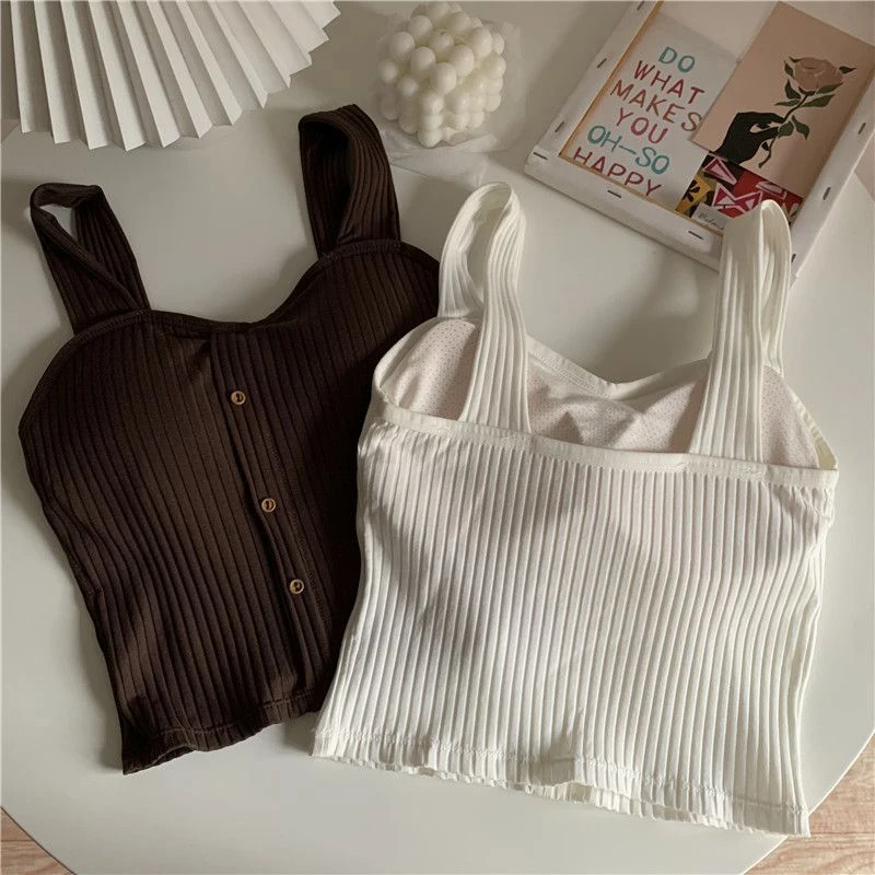Women's Y2K Cropped Tops with Bra Pads Summer Corset Korean Suspenders Vest Sexy Camisole Slim New - Image 5
