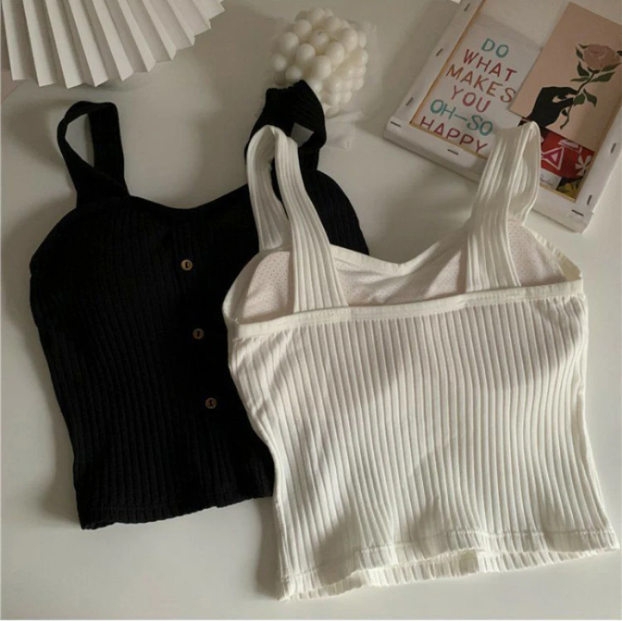 Women's Y2K Cropped Tops with Bra Pads Summer Corset Korean Suspenders Vest Sexy Camisole Slim New - Image 6