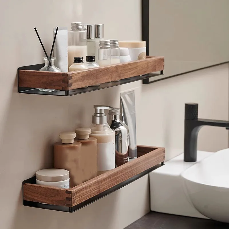Wood Bathroom Shelves Wall Mounted Storage Rack Bathroom Wall Organizer Over Toilet Storage For Home Kitchen Bathroom Supplies - Image 2