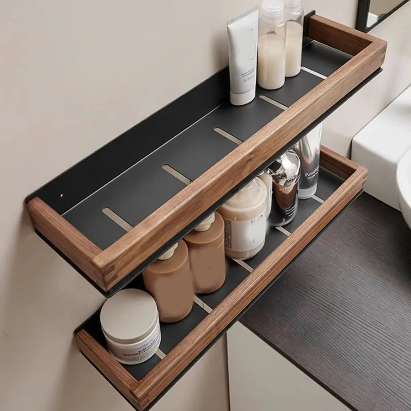Wood Bathroom Shelves Wall Mounted Storage Rack Bathroom Wall Organizer Over Toilet Storage For Home Kitchen Bathroom Supplies - Image 4