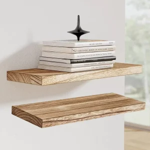 Wooden Floating Shelves Paulownia Wood Carbonized Wall Mounted Shelf for Living Room Bedroom, Rustic Floating Shelf Set