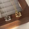 Wooden Horse Pendant Collarbone Chain with Zircon Accessory for Girls