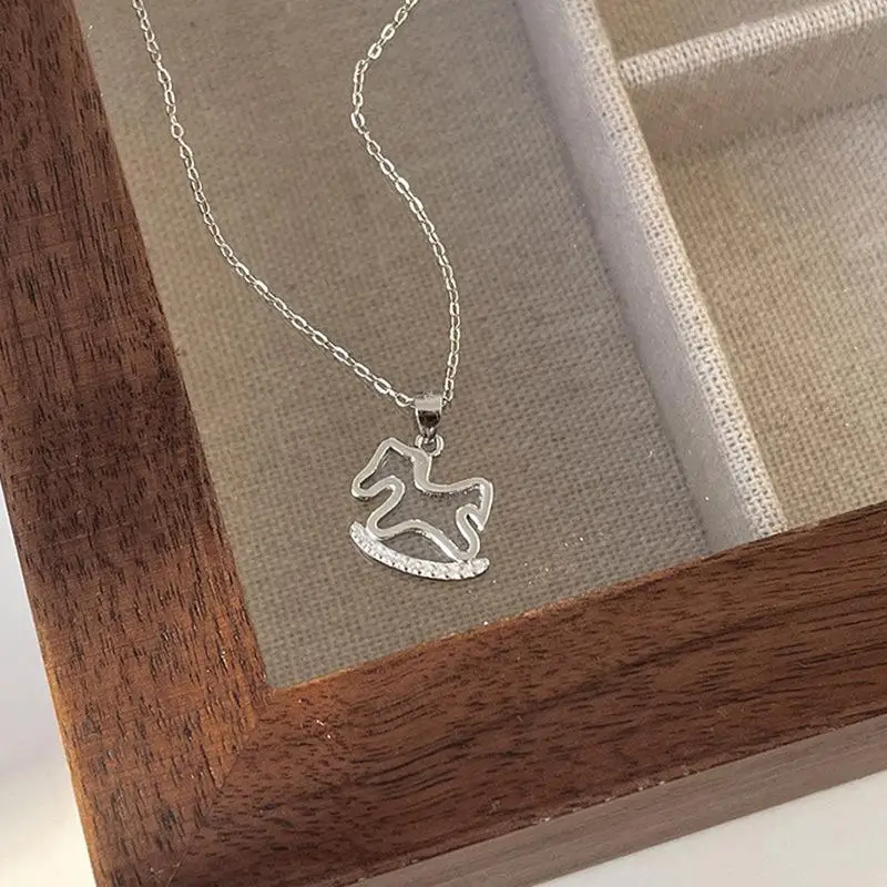 Wooden Horse Pendant Collarbone Chain with Zircon Accessory for Girls - Image 6