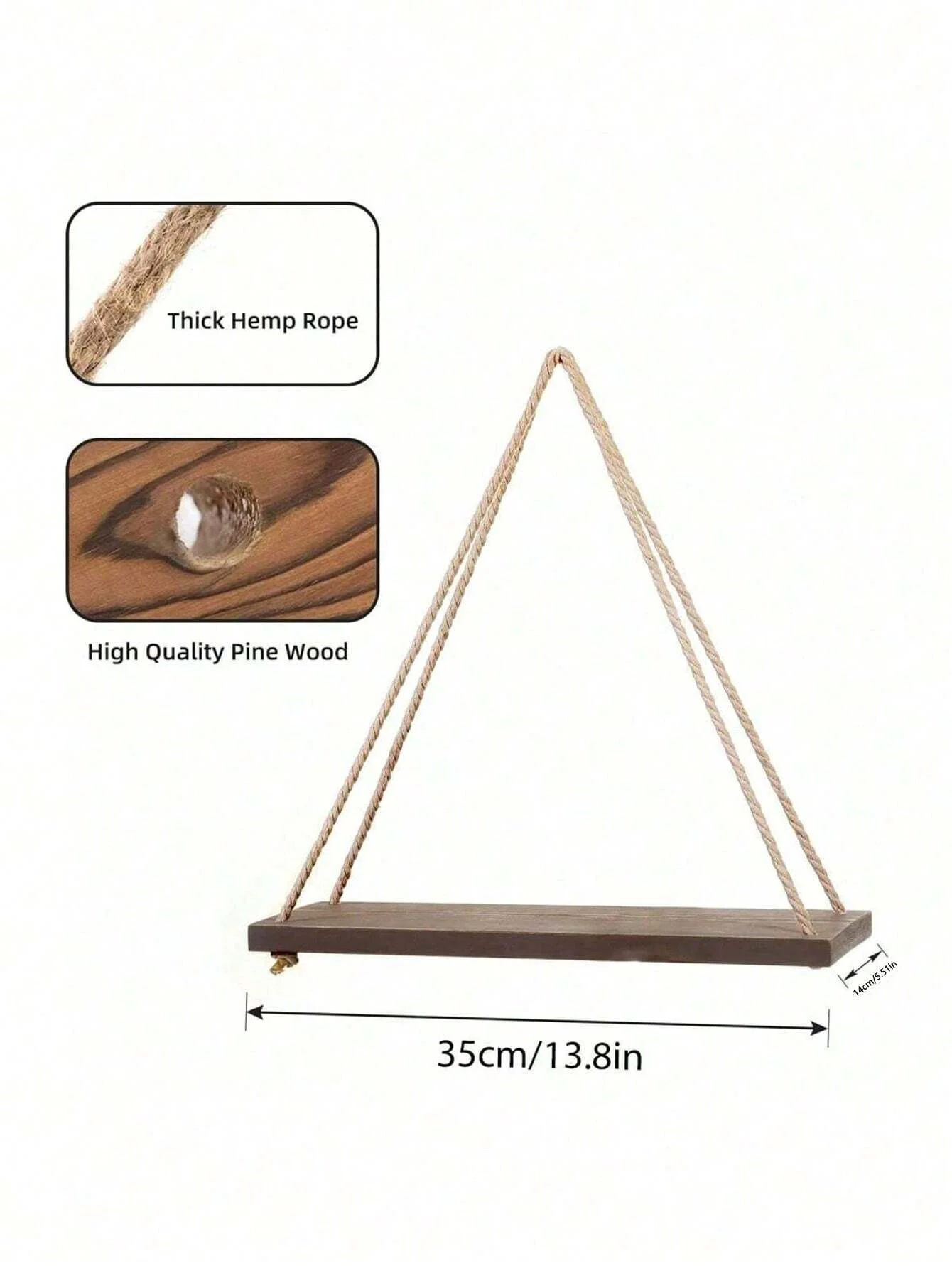 Wooden Swing Hanging Hemp Rope Wall Shelve Mounted Floating Home Living Room Plant Flower Pot Tray Storage Garden Decoration - Image 6