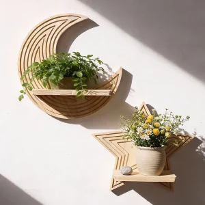 Wooden Wall Shelves Plant Display Floating Shelf Rustic Wall Mounted Storage Rack for Home Decor,Bedroom & Living Room