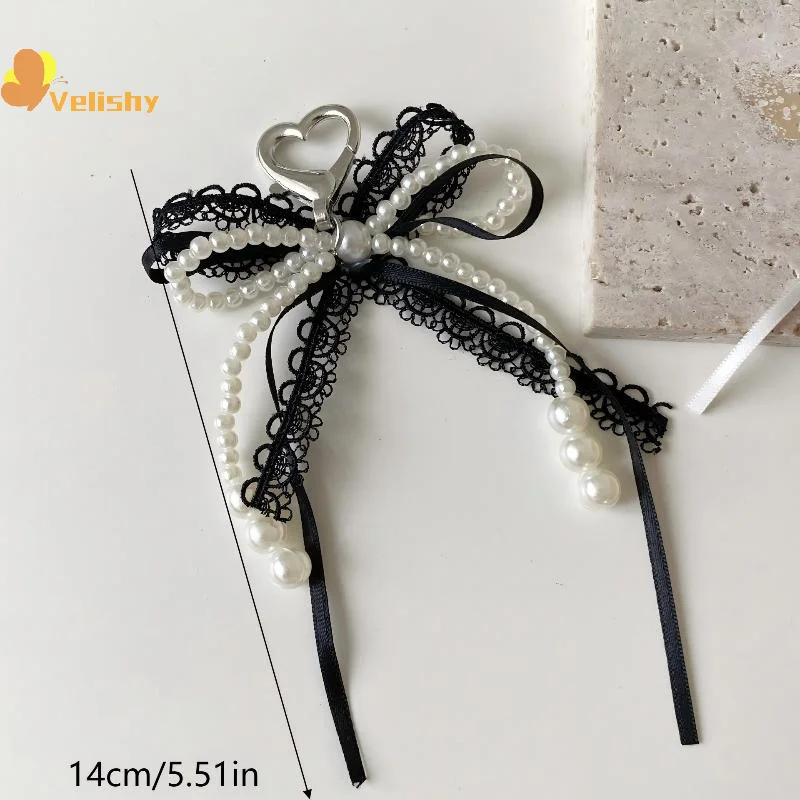 Y2K Sweet Lace Imitation Pearl Bow Keyring Ins Style Bowknot Keychain Trendy Girly Key Holder Bag Pendant Girls Gift - Image 6