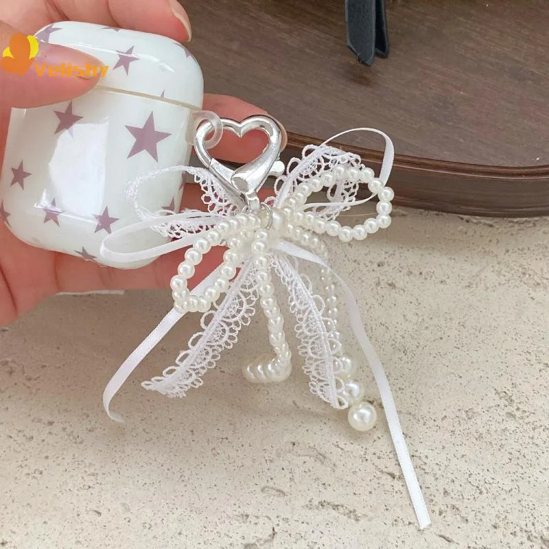 Y2K Sweet Lace Imitation Pearl Bow Keyring Ins Style Bowknot Keychain Trendy Girly Key Holder Bag Pendant Girls Gift - Image 4