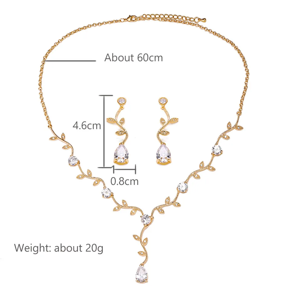 ZAKOL Classic Cubic Zirconia Crystal Bridal Jewelry Sets Elegant Leaf Shape Choker Water Drop Earrings Wedding Dress for Women - Image 6