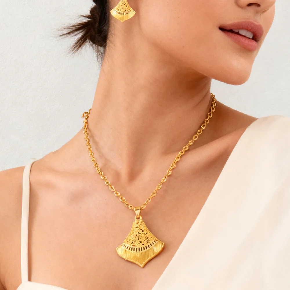 ethiopian jewelry set for women gold plated Necklace and earrings set for women high quality sets for women weddings mother set - Image 4