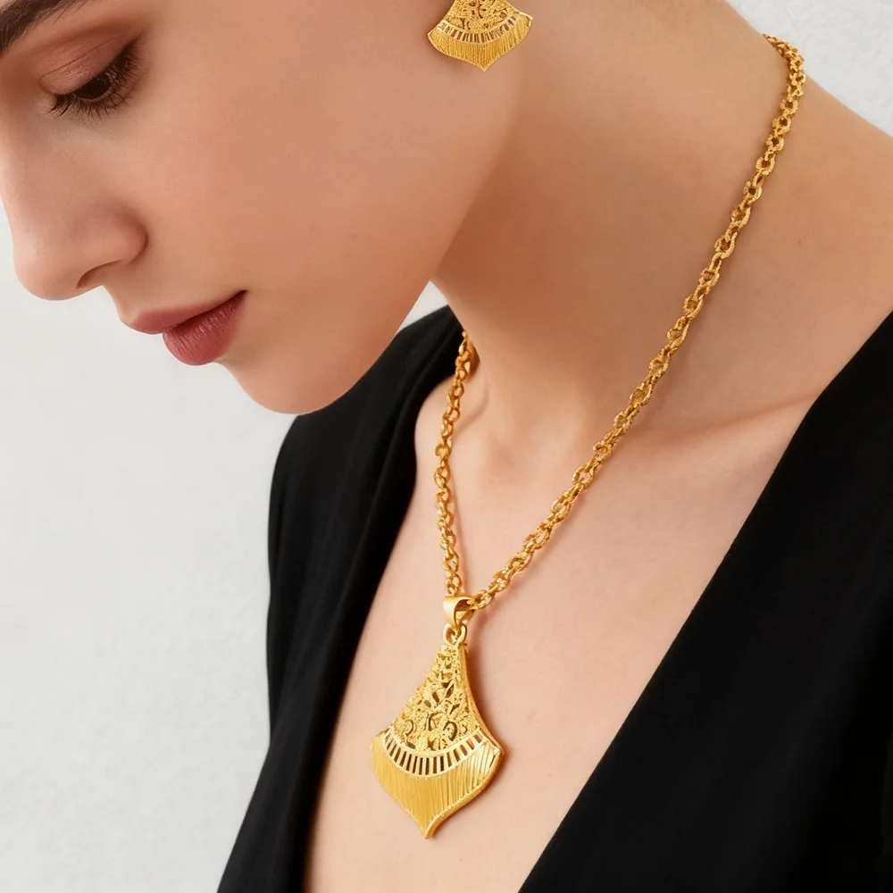 ethiopian jewelry set for women gold plated Necklace and earrings set for women high quality sets for women weddings mother set - Image 5