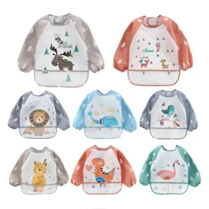 for1-3YearBaby Long Sleeve Scarf Waterproof Toddler Art Smock Feeding Bib Apron Pocket Infant Boys Girls Burp Cloth Banana Bibs