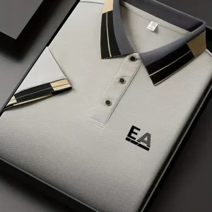 new summer mens ea logo color block collar polo shirt breathable soft fabric business office golf daily casual short sleeve top