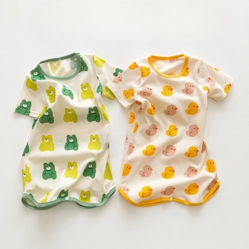 0-3 Years Newborn Ice Silk Thin Sleepwear Print Babysuits Cartoon Romper Summer New Boys Girls Baby Anti Kick Clothing - Image 2