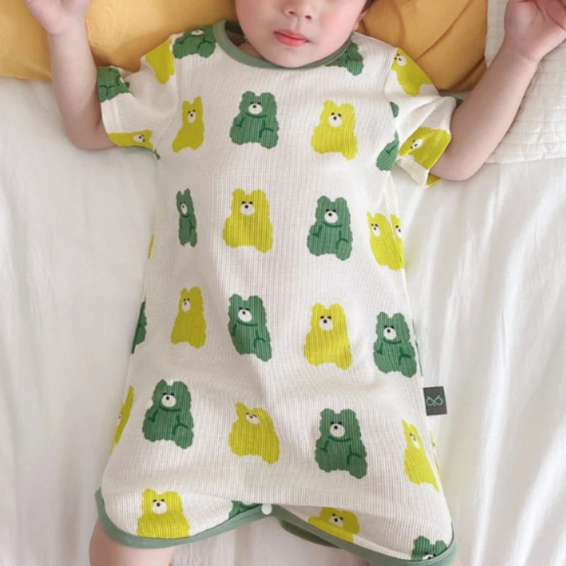 0-3 Years Newborn Ice Silk Thin Sleepwear Print Babysuits Cartoon Romper Summer New Boys Girls Baby Anti Kick Clothing - Image 4