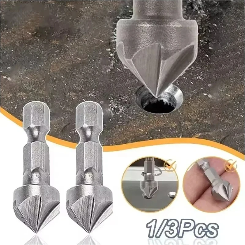 1-6pcs Six Flute Drill Bit 90 Degree Bevel Recessed Chamfer Bit Hex Countersink Debur Hex Hot Sale New Practical