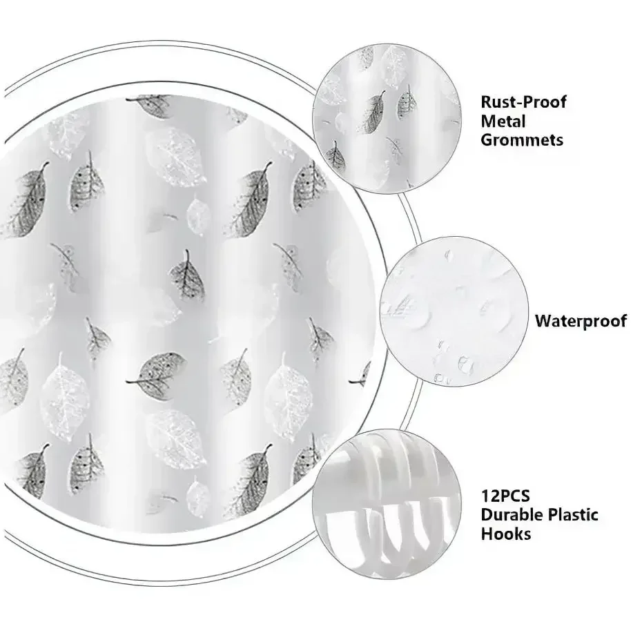 1 PC Lightweight Black Leaf Pattern Shower Curtain PEVA Plastic Waterproof Bathroom Curtain Bathroom Partition for Home - Image 3