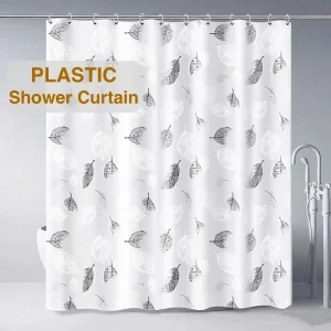 1 PC Lightweight Black Leaf Pattern Shower Curtain PEVA Plastic Waterproof Bathroom Curtain Bathroom Partition for Home
