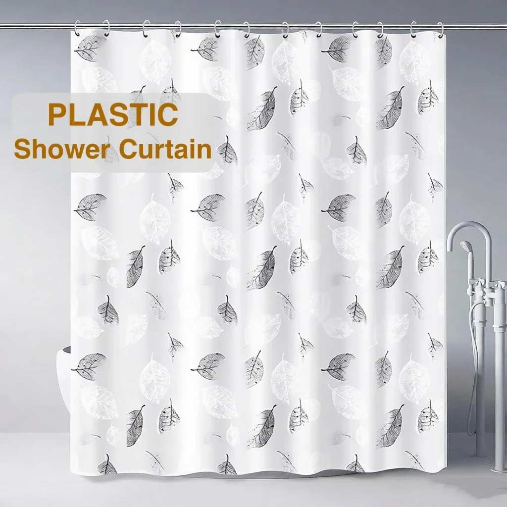 1 PC Lightweight Black Leaf Pattern Shower Curtain PEVA Plastic Waterproof Bathroom Curtain Bathroom Partition for Home