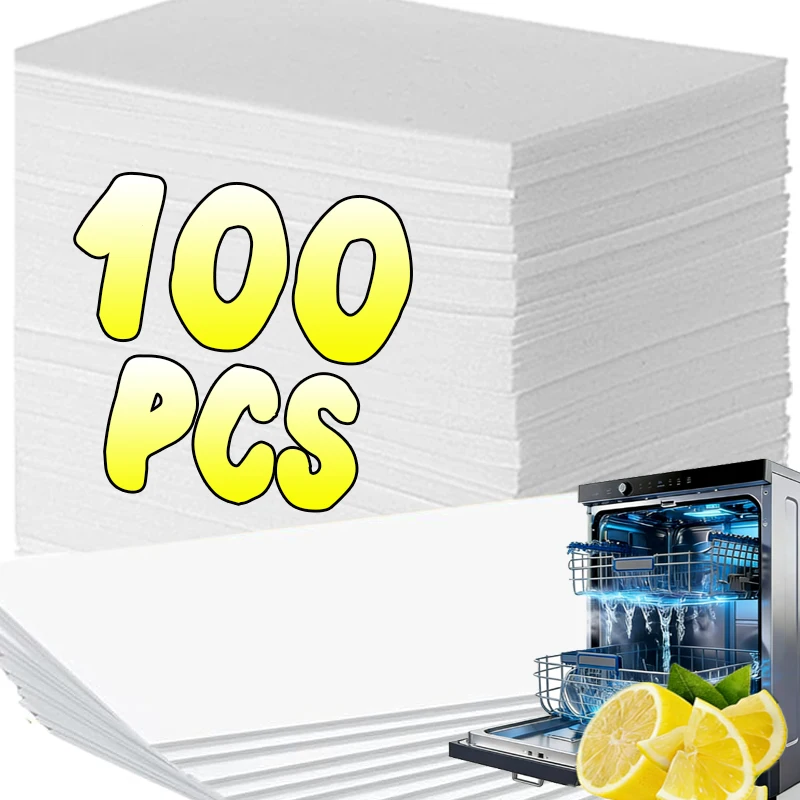 10/100pcs Dishwasher Cleaner Lemon Scented Dishwashing Tablets Quick Dissolve Oil Stain Removal Deodorization Cleaning Tablets
